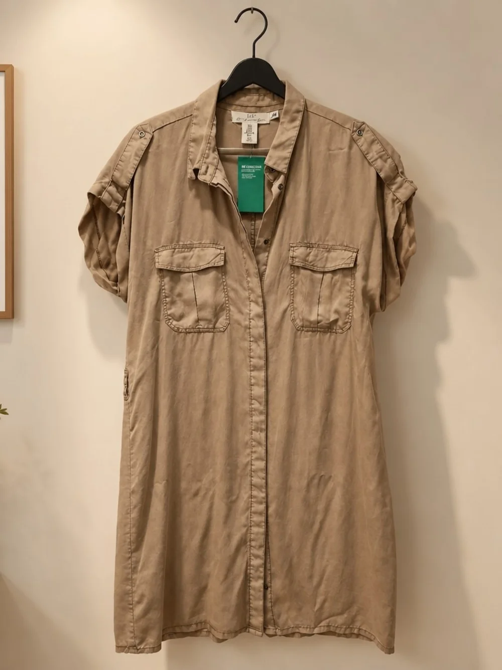 h&m khaki shirt dress Women's Dark khaki green Linen-blend shirt dress